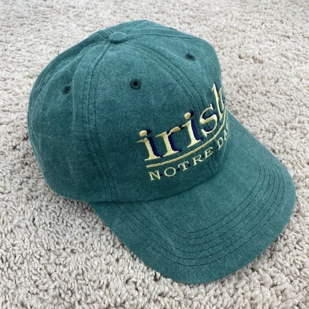 Vtg Notre Dame Fighting Irish Hat University Square Green Strapback Cap USA Made